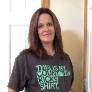 App User Courtney wears a Count the Kicks shirt