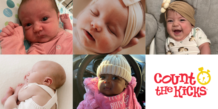 Five baby girls and the Count the Kicks logo